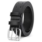 JASGOOD Men Double Prong Leather Belt Casual Work Heavy Duty Belt Double Holes Belt for Jeans, Black, L-Suit for Waist Size Below 39"