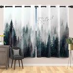 Forest Blackout Curtains, Foggy Misty Pine Tree Window Curtain for Living Room Nature Scenery Thermal Insulated Window Treatment Room Darkening Drapes with Grommets, 42x63 Inch, 2 Panels