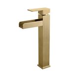 Homary Contemporary Single Handle Waterfall Bathroom Vessel Sink Faucet with Pop Up Drain Solid Brass Single Hole Bathroom Faucet in Brushed Gold Finish cUPC Certified