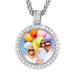 U7 Custom Photo Necklace Men Women Personalized Jewelry Customized Any Picture Pendant Stainless Steel Rope/Spiga/Tennis Chain 18-30 Inch, Mothers Day Lover Gift (11# Iced Out Platinum)