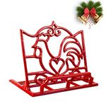 Minluful Cookbook Stand Cast Iron Recipe Holder for Kitchen Counter, Vintage Metal Cookbook Holder for Cookbooks IPad Stands for Table & Countertop, Red