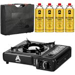 Aspect Camping Stove Portable With 4 Gas Camp Kitchen Equipment Single Burner Outdoor/Indoor - Camping Stove with Automatic Ignition & Heat Control - Cooking Grill, Picnics, BBQ - Black
