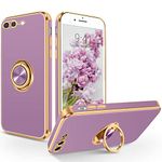 SouliGo iPhone 8 Plus Case, iPhone 7 Plus Case with 360° Ring Holder Kickstand for Magnetic Car Mount Slim Luxury Bling Plating Soft TPU Protective Bumper Phone Case for iPhone 7/8 Plus, Purple