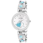 Matrix Stainless Steel Nebula Collection | Stone Studded Heart Dial With Bracelet Style Chain Analog Watch For Women & Girls (Silver), Dial Color-Off-White, Band Color-Multicolor