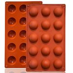 Lerykin Small 15-Cavity Semi Sphere Silicone Molds Non-Stick, 2 Packs Half Sphere Silicone Baking Molds for Making Jelly, Chocolates and Cake