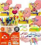 UpBrands 30 Valentine's Day Cards for Kids School & Fidget Zipper Bracelets Party Favors Toys, Bulk Valentine's Day Gifts for Kids, Classroom Valentine Exchange Gifts, Valentine's Student Incentives