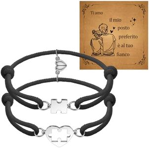 SUNSH Bracciale Magnetico Di Coppia Companion Bracciale Magnetico Da Uomo E Da Donna Con Puzzle D'amore in 2 Pezzi (Nero) Bracciale a Distanza Regalo Di San Valentino Anniversario Natale