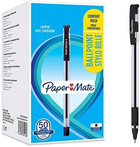 PAPER MATE stylos bille, grip confortable, pointe fine (0,7 mm), noir, 50 unités