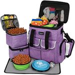 PetAmi Dog Travel Bag Pet Supplies Accessories Organizer for Traveling, Camping, Weekend; Cat Pet Travel Bag Kit Includes 2 Food Storage Containers, 2 Collapsible Bowls, 1 Feeding Mat (Purple)