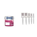 Johnstone's One Coat Matt Emulsion Paint - Pure Brilliant White 2.5L and Harris Essentials Walls & Ceilings Paint Brush Set | Pack of 5 | 0.5", 1", 1.5", 2"