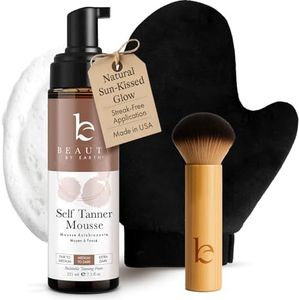 Self Tanner Tanning Mousse Kit - USA Made with Natural & Organic Ingredients, Tan Kit with Kabuki Brush & Mitt, Tanning Foam for Fake Tan, Non Toxic Sunless Tanner, Self Tanners Best Sellers