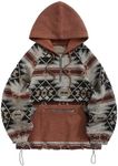 ZAFUL Men's Oversized Hoodie Quarter Zip Ethnic Aztec Print Loose Pullover Hooded Sweatshirt with Pocket, 1-coffee, Large