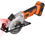 Yunirvana Mini Circular Saw, 20V 3400RPM Professional Cordless Circular Saw, Adjustable Angle and Depth,Max Cutting Depth 1-11/16"(90°), 1-1/8"(45°), Laser Guide, Rip Guide