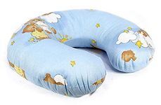 Breast Feeding Pillow Nursing Maternity Pregnancy Baby Cushion and Removable Cotton Cover (Teddy ladder blue)