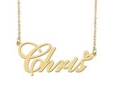 18k Gold Plated Chris Name Necklace Heart Charm Pendant Stainless Steel Graduation Jewelry for Womens Teens 16"