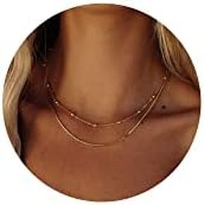 NECOCY Gold Herringbone Necklace For Women,Layered Gold Necklaces,Dainty 14k Gold Plated Necklace Stack,Chain Choker Beaded Snake Simple Necklace,Gold Jewelry Gift for Women