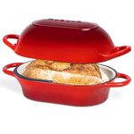 Dutch Oven for Sourdough Bread Baking – Enamelled Cast Iron Bread Loaf Pot – Oven Safe Non Stick Bread Pot – Rectangular, Red, 22cm x 16cm – by Nuovva