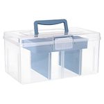 IGNPION Clear Craft Stackable Storage Box with Storage Tray Plastic 7-compartment Mulit Purpose Storage Container for Storing&Organising Toys, Arts Crafts, Stationery, Sewing, Fishing Tackle, Blue