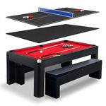 Park Avenue 7-Foot Pool Table Tennis Combination with Dining Top, Two Storage Benches, Free Accessories
