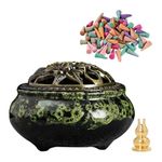 Ceramic Incense Burner， Cone Incense Holder, Ceramic Censer Suitable For Incense Cones/Coils/Sticks, Metal Incense Holder+Fireproof Cotton Inside.