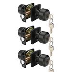 Haidms 3 Packs Matte Black Door Knob with Lock and Key, Entry Door Knobs Exterior,Black Front Door Knob, Locking Door Knobs with Keys, Exterior Door Knobs(Square Panel Exterior Door Konbs)
