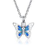 OutstandLong Blue Butterfly Urn Necklaces for Human Ashes Memorial Cremation Women Keepsake Ashes Pendant Jewelry