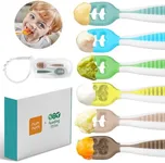 NumNum Baby Spoons Set, Feeding Littles x Silicone Pre-Spoon GOOtensils for Kids Aged 6+ Months - First Stage, Baby Led Weaning (BLW), Teething Spoon - Gift Set + Travel Case - 6 Spoons, Neon