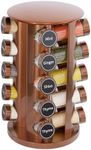 New England Stories Revolving Spice Rack Set with 20 Spice Jars, Kitchen Spice Tower Organizer for Countertop or Cabinet - Carousel Storage Includes 386 Spice Labels (Gold)