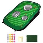 CLISPEED Backyard Golf Cornhole Game Set Pop Up Golfing Chipping Net Includes 16 Training Balls,1 Hitting Mat and 4 Stakes