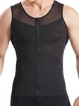 Hanerdun- Mens Slimming Body Shaper Shirt With Zipper Abs Abdomen Slim,Black,X-Large