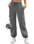 Yuson Girl Womens Joggers Cargo Sweatpants High Waisted Casual Baggy Joggers Pants with Pockets Tracksuit Bottoms Jogging Pants Drawstring Sport Trousers for Ladies Running Fitness Dark Grey