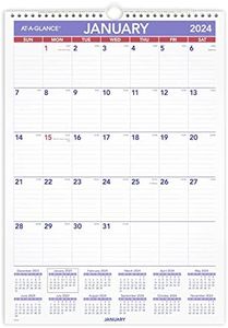 AT-A-GLANCE 2024 Wall Calendar, 12" x 17", Medium Tall, Spiral Bound, Monthly (PM22824)