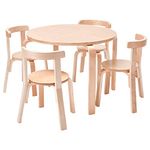 ECR4Kids Bentwood Round Table and Curved Back Chair Set, Kids Furniture, Natural, 5-Piece