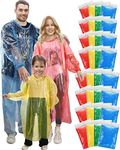 32 Pcs Disposable Rain Poncho Family Pack Kid Adult Emergency Rain Coat Drawstring Hood Poncho RainCoat for Outdoor Amusement(Red, Yellow, Green, Blue)