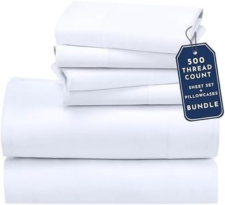 California Design Den Bedding Bundle - Queen Sheet Set with 4 Pillowcases, 500 Thread Count, 100% Cotton Sateen (White)