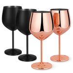 Livole Unbreakable Wine Glasses, 18oz 550ml Elegant Stainless Steel Wine Glasses Set, Metal Wine Glass for Red Wine, Cocktail, Champagne, Camping Goblet Glasses, Rose Gold and Matte Black, 4 Pack