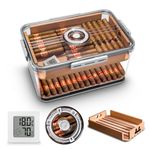 CIGARLOONG Cigar Humidor Large Accommodate 100 Cigars,Built-in Cedar Wood Shelf with High Precision Hygrometer Transparent Cigar Storage Box