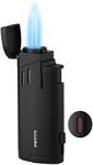 PIPITA Torch Lighter Windproof Triple Jet Flame Butane Lighter with Punch Refillable Zinc Alloy Lighter, Color Change Design of Visual Gas Window (Butane Not Included) (Black)