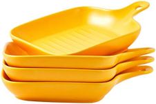 Bruntmor Set Of 4 6.5" Matte Glaze Porcelain Food Serving Plate With Skillet Look Handle Baking Dish Dinner Plates, Yellow