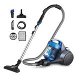 Eureka Bagless Canister Vacuum for Carpets and Hard Floors, Powerful Lightweight Vacuum Cleaner with 2.5L Large Dust Cup Extension Tube 2-in-1 Crevice Tool Floor Nozzle, Blue, Whirlwind NEN110C