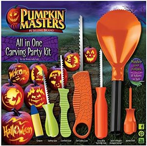 Pumpkin Masters Premium Carving All-in-One Party Kit – Large Handled Tools and Patterns for Ultimate Halloween Pumpkin Carving Experience