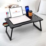 DIVIJA STORE Smart Multipurpose Foldable Laptop Table with Cup Holder, Study Table, Bed Table, Breakfast Table, Foldable and Portable/Ergonomic & Rounded Edges/Non-Slip Legs (Black)