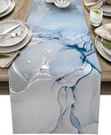 ZOE GARDEN Marble Table Runner 36 Inches Small - Ombre Blue Marble Grey Farmhouse Modern Kitchen Dining Burlap & Cotton Tablerunner for Small/Round/Square/Wedding/Coffee/Dining Table Party Home Décor