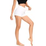 LXNMGO Women's 2"/7" High Waist Yoga Shorts Tummy Control Workout Running Biker Volleyball Shorts for Women with Side Pockets, 2" White, Medium