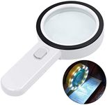 Magnifying Glass with Light, 30X Illuminated Large Magnifier Handheld 12 LED Lighted Magnifying Glass for Seniors Reading, Soldering, Coins, Jewelry, Macular Degeneration(Silver Button)