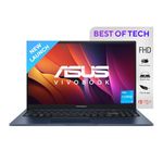 ASUS Vivobook 15, Intel Core i3-1215U, 1.2 GHz, 16GB RAM, 512GB SSD, FHD 1920x1080, 15.6", Windows 11, MS Office Home, Quiet Blue, 1.7KG, X1504ZA-NJ341WS, Integrated Graphics, Thin & Light Laptop