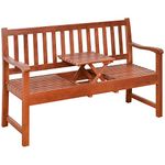 Outsunny Wooden Garden Bench with Pullout Middle Table, Outdoor Loveseat, Patio Bench for Lawn, Yard, Deck and Backyard, Dark Coffee