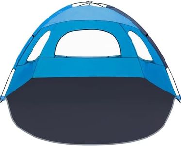 NXONE Beach Tent Sun Shade Shelter for 4 Person with UV Protection, Extended Floor, 3 Mesh Roll Up Windows & 8.5mm Fiberglass Rods丨Carry Bag Included (Sky Blue)