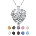 S925 Sterling Silver Aromatherapy Essential Oil Diffuser Necklace Love Heart Celtic Knot Tree of Life Locket Perfume Pendant Necklace Jewelry 18+2 inches Adjustable Chain with 10 PCS Stones