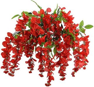 Artificial Wisteria Long Hanging Bush Flowers - 15 Stems For Home, Wedding, Restaurant and Office Decoration Arrangement, Red